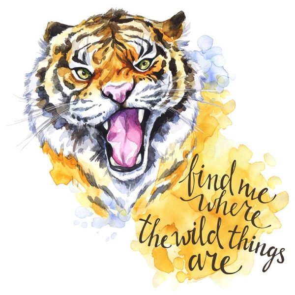 Watercolor Inspirational Roaring Tiger Fabric Panel Online