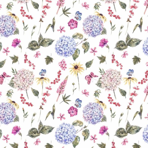 Tossed Hydrangea & Wildflower Fabric - Multi on Sale