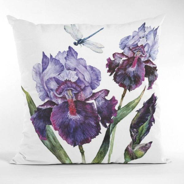 Watercolor Dragonfly & Iris Bouquet Fabric Panel - White Hot on Sale - Image 3