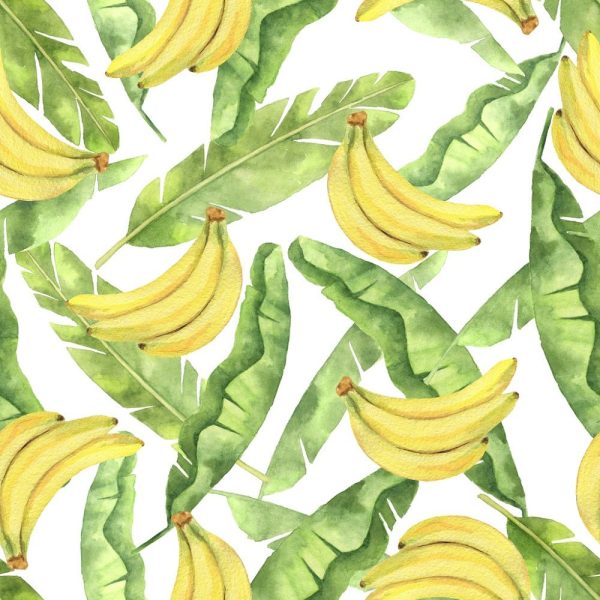 Watercolor Tropical Leaves and Bananas Fabric Cheap