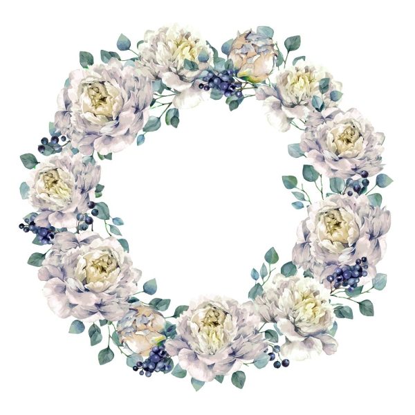 White Peonies & Berries Wreath Fabric Panel Online now