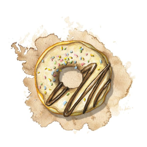 Watercolor Chocolate Glazed Doughnut Fabric Panel - Tan For Cheap