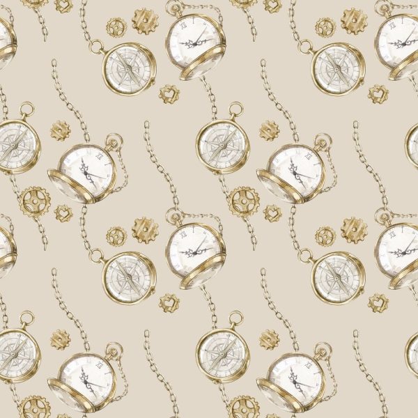 Watercolor Golden Pocket Watch Fabric Online Sale