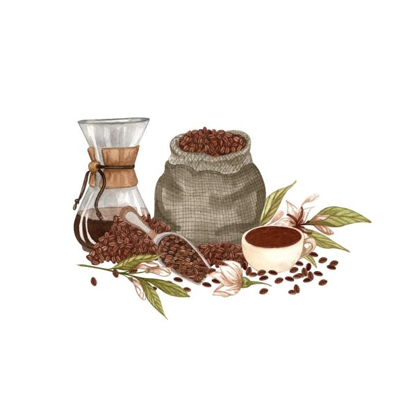 Vintage Coffee and Sack of Beans Fabric Panel For Sale