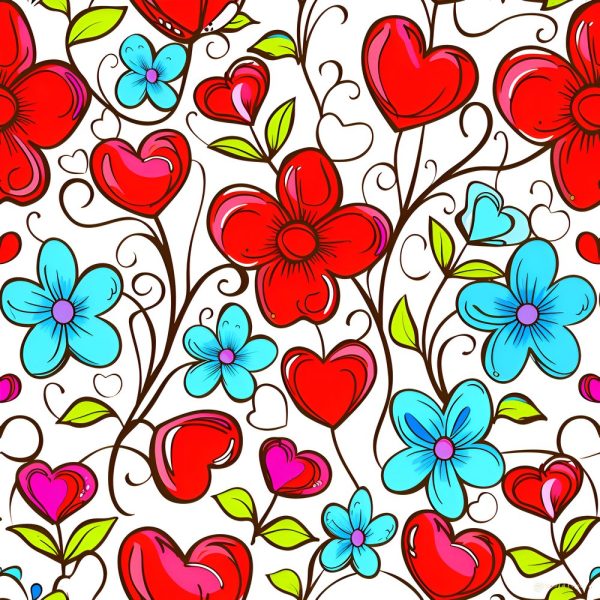 Sweet Floral Doodle Hearts Pattern #9 Fabric Online now