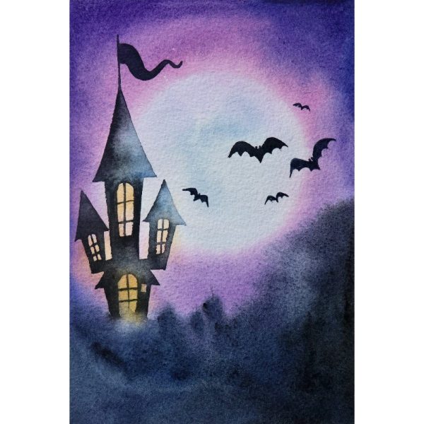 Watercolor Halloween Paintings #3 Fabric Panel Online now