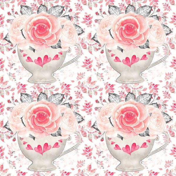 Sweet Valentine Rose Bouquet on Leaves Fabric - White Hot on Sale