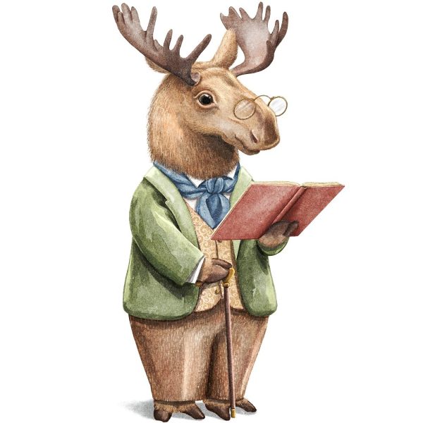 Moose with Book Fabric Panel on Sale