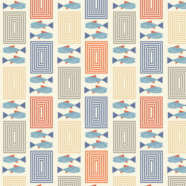 Mid-Century Fish And Rectangle Fabric - Variation 1 Online