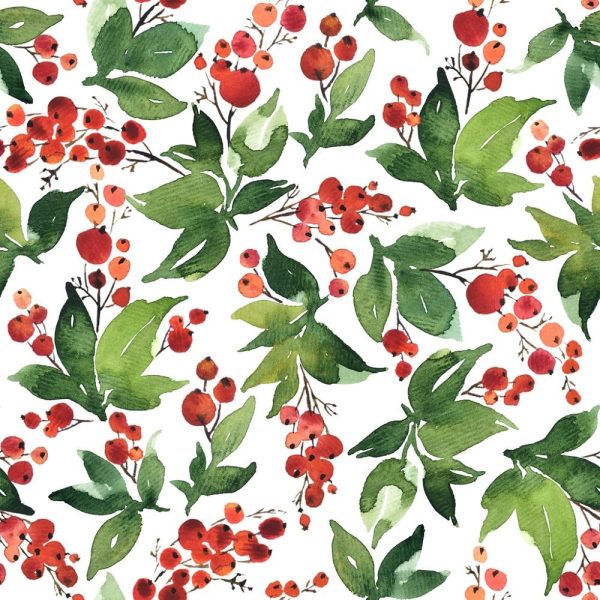 Watercolor Holly & Berries Fabric - White Online