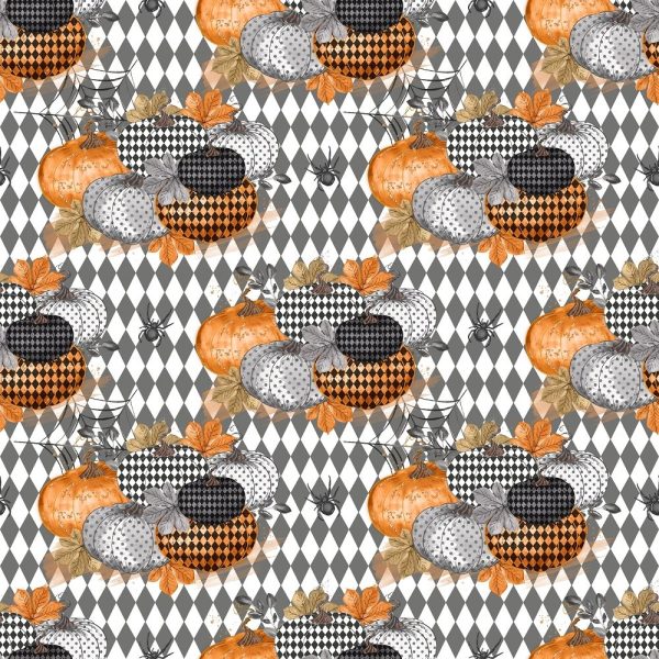Vintage Trick or Treat Pumpkins Checkered Fabric Cheap
