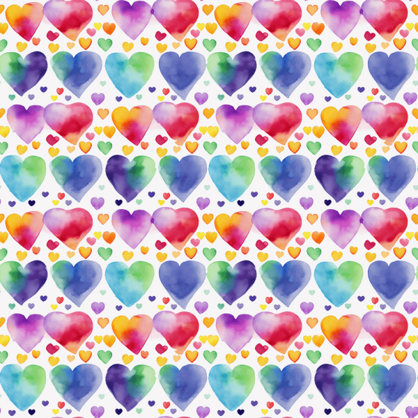 Watercolor Rainbow Hearts Pattern #10 Fabric Online now