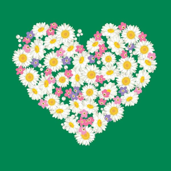 Chamomile And Forget-Me-Not Heart Fabric Panel - Green For Cheap